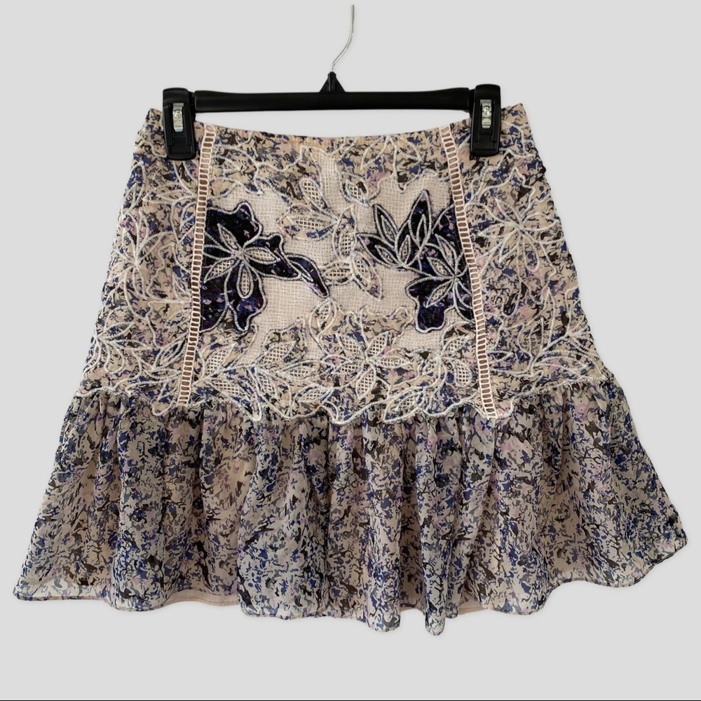 Kobi Halperin Short Camo Print Floral Embroidery "Tegen" Skirt ($398)